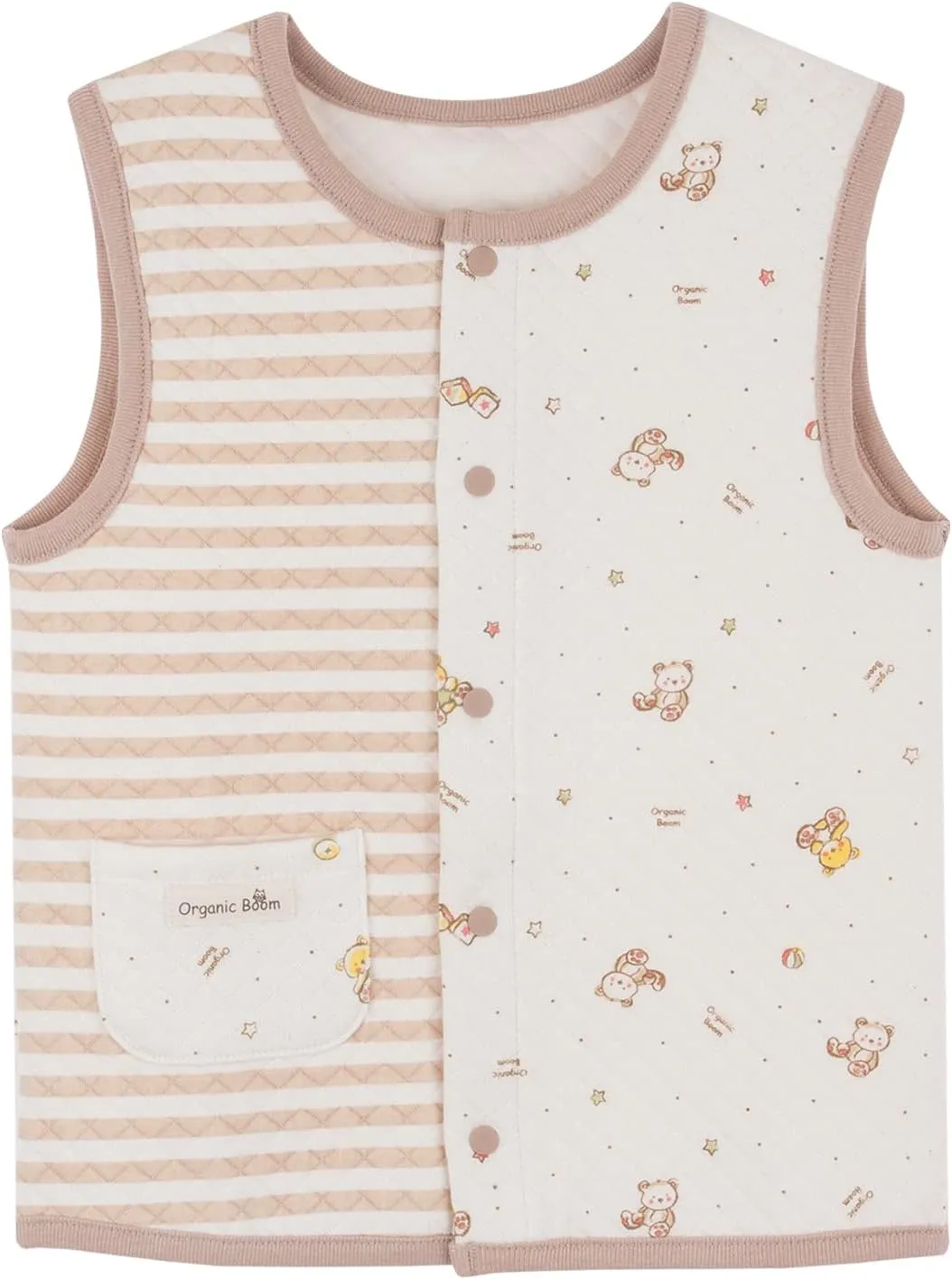 100% Certified Organic Cotton Baby Quilted Jacquard Sleeveless Jacket Soft Vest