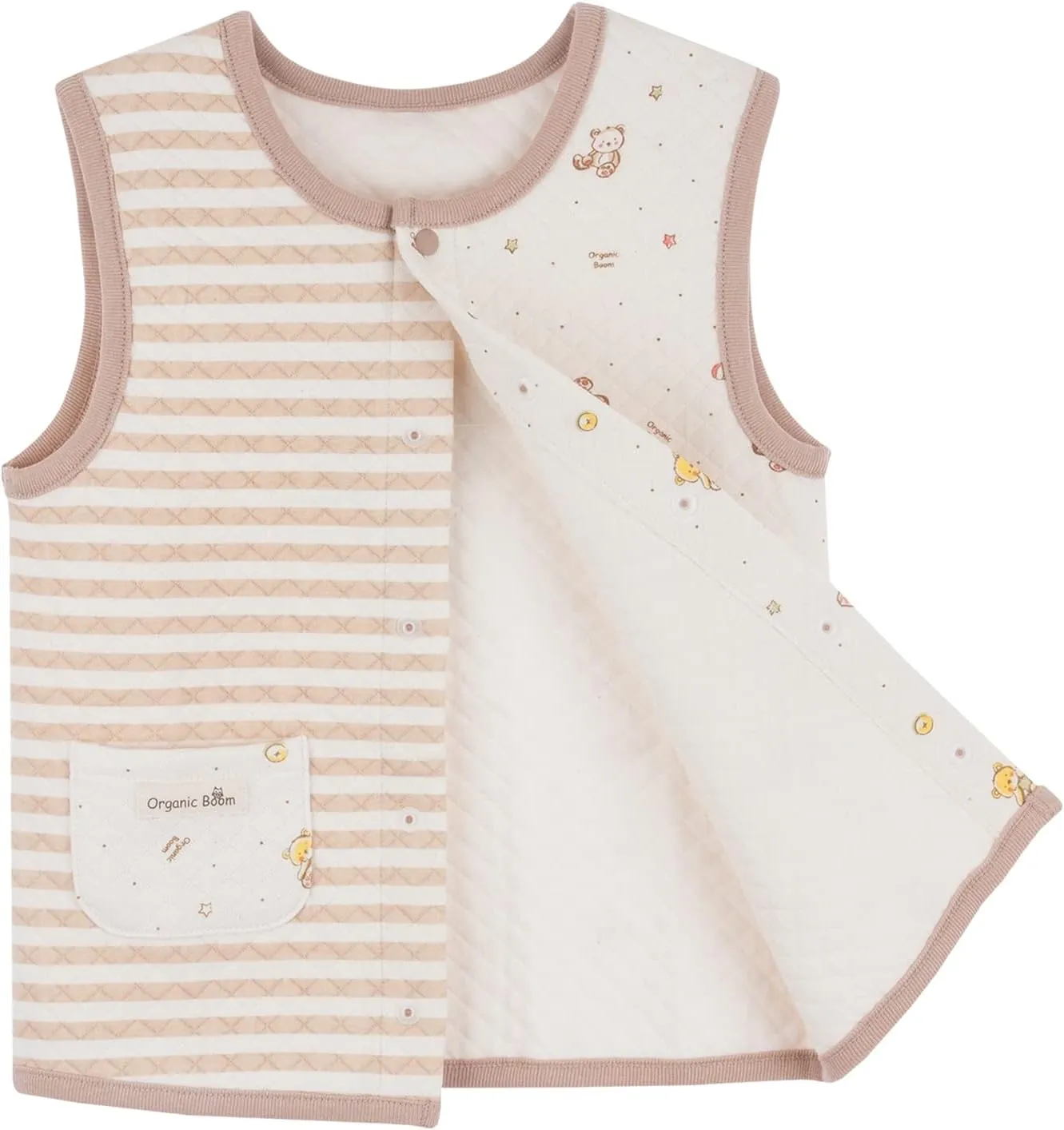 100% Certified Organic Cotton Baby Quilted Jacquard Sleeveless Jacket Soft Vest