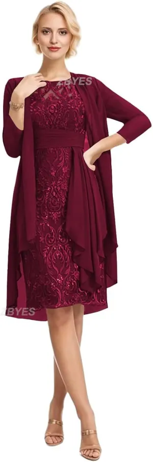 2 Pieces Mother of The Bride Dresses with Jacket Lace Chiffon Formal Wedding Guest Dress