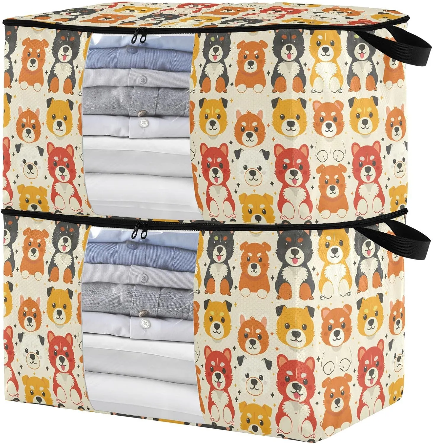 60L 2 Pack Bed Sheet Storage with Reinforced Handles, clear window Garment Bag Closet Storage