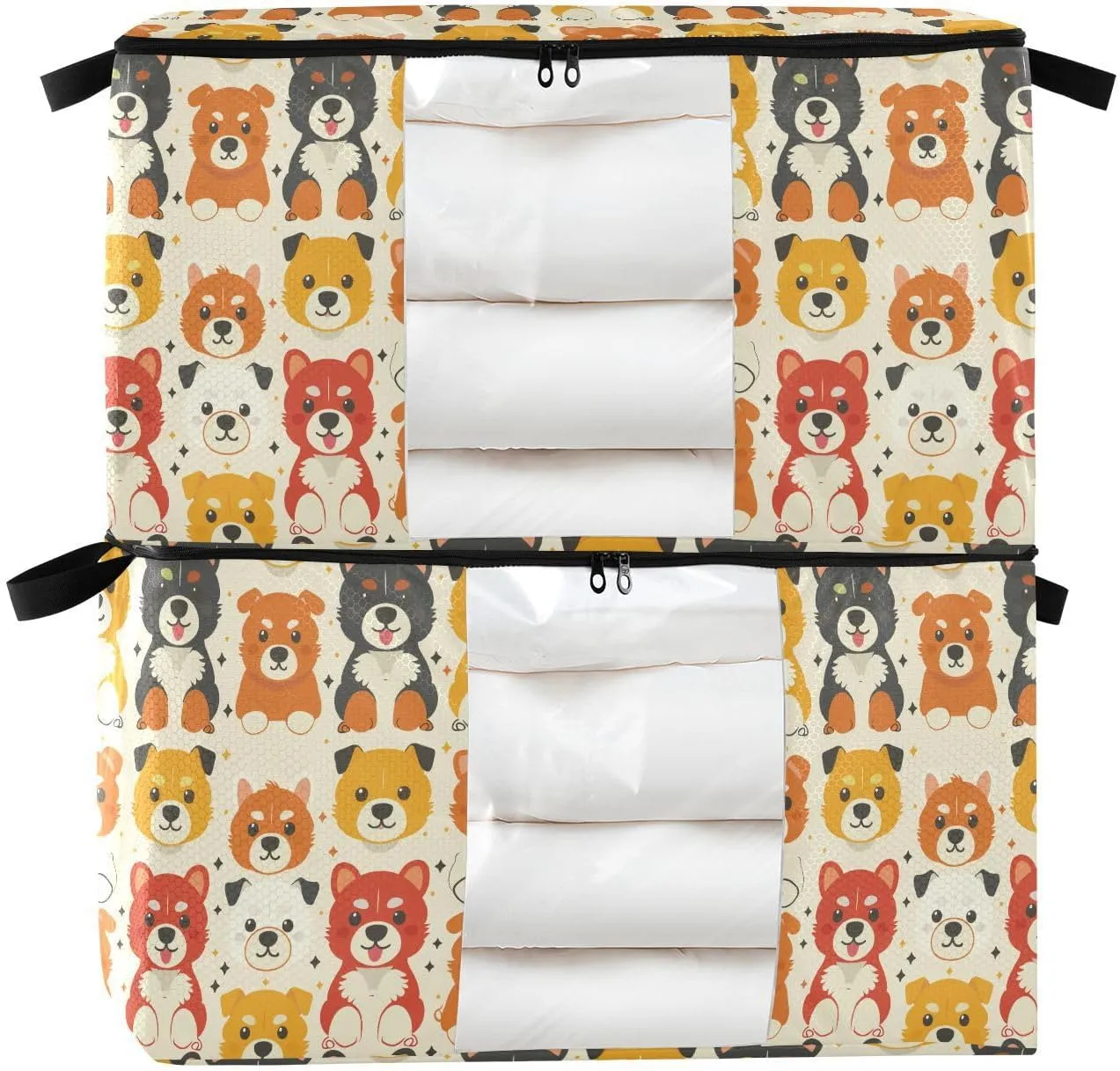 60L 2 Pack Bed Sheet Storage with Reinforced Handles, clear window Garment Bag Closet Storage