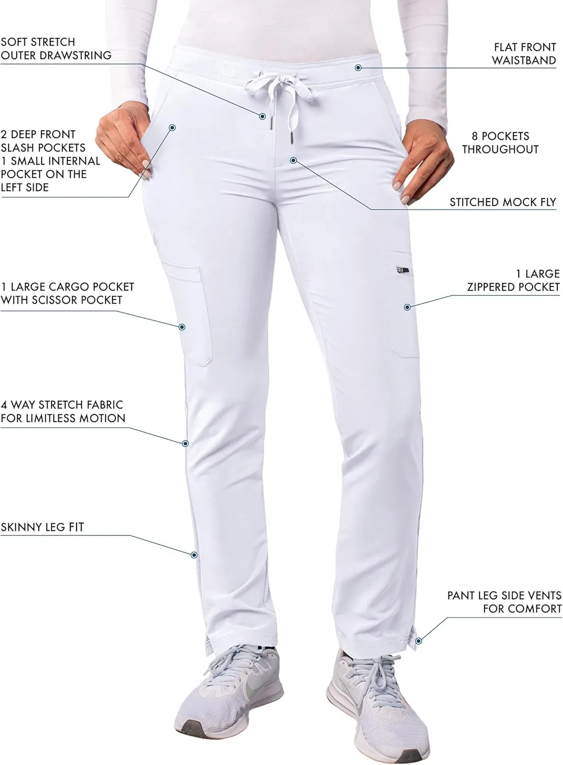 Adar Addition Scrubs for Women - Skinny Leg Cargo Drawstring Scrub Pants