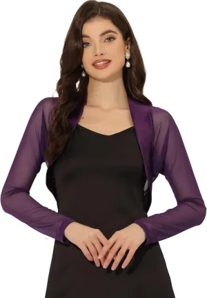 Allegra K Women's Satin Shrugs for Evening Dress Open Front Mesh Cardigan Elegant Wedding Bolero