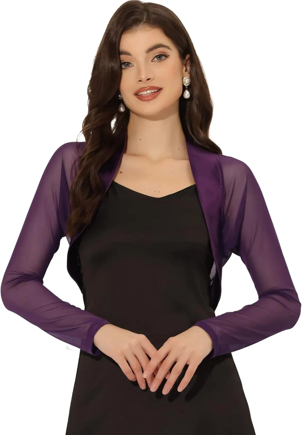 Allegra K Women's Satin Shrugs for Evening Dress Open Front Mesh Cardigan Elegant Wedding Bolero