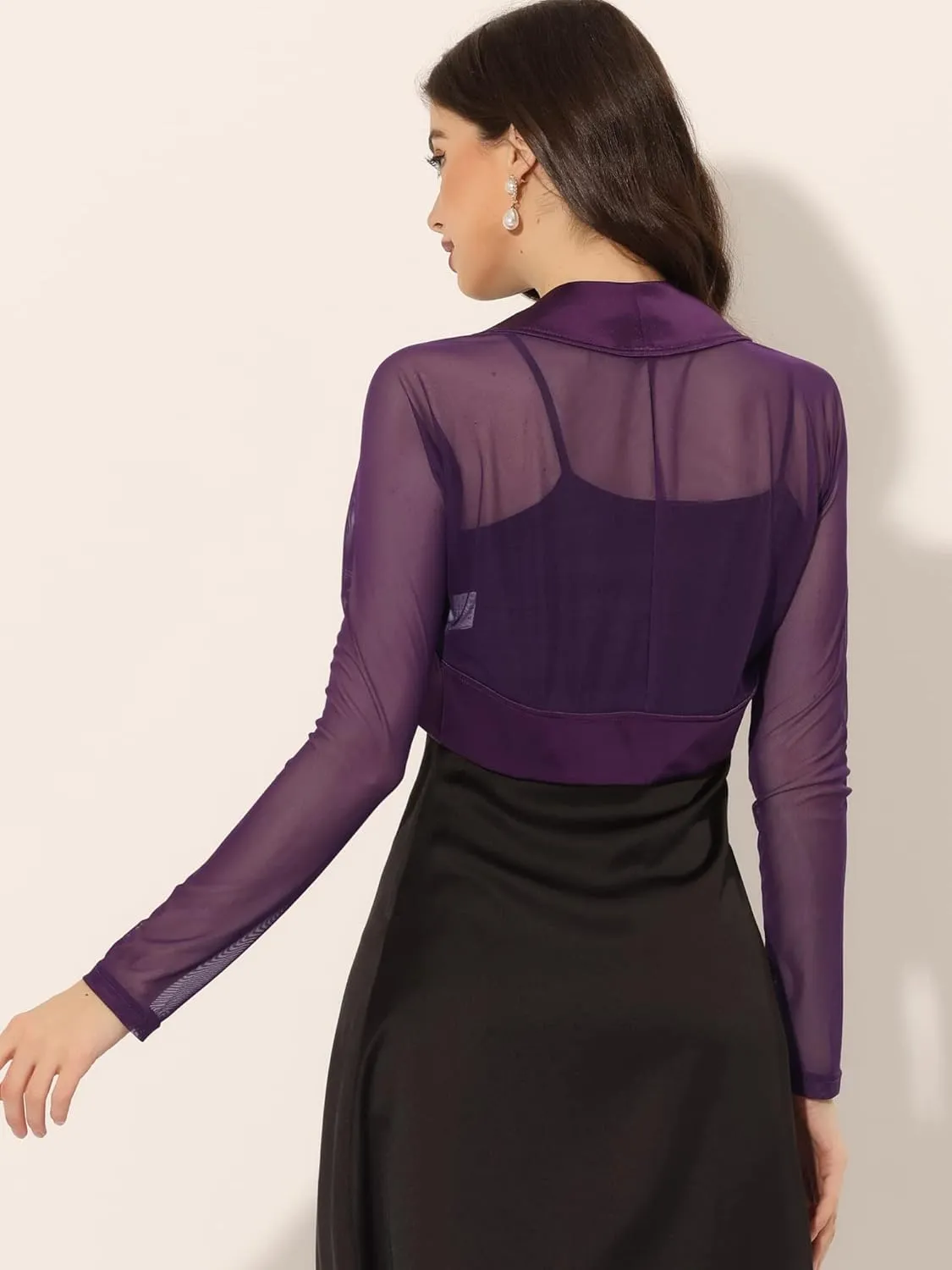 Allegra K Women's Satin Shrugs for Evening Dress Open Front Mesh Cardigan Elegant Wedding Bolero