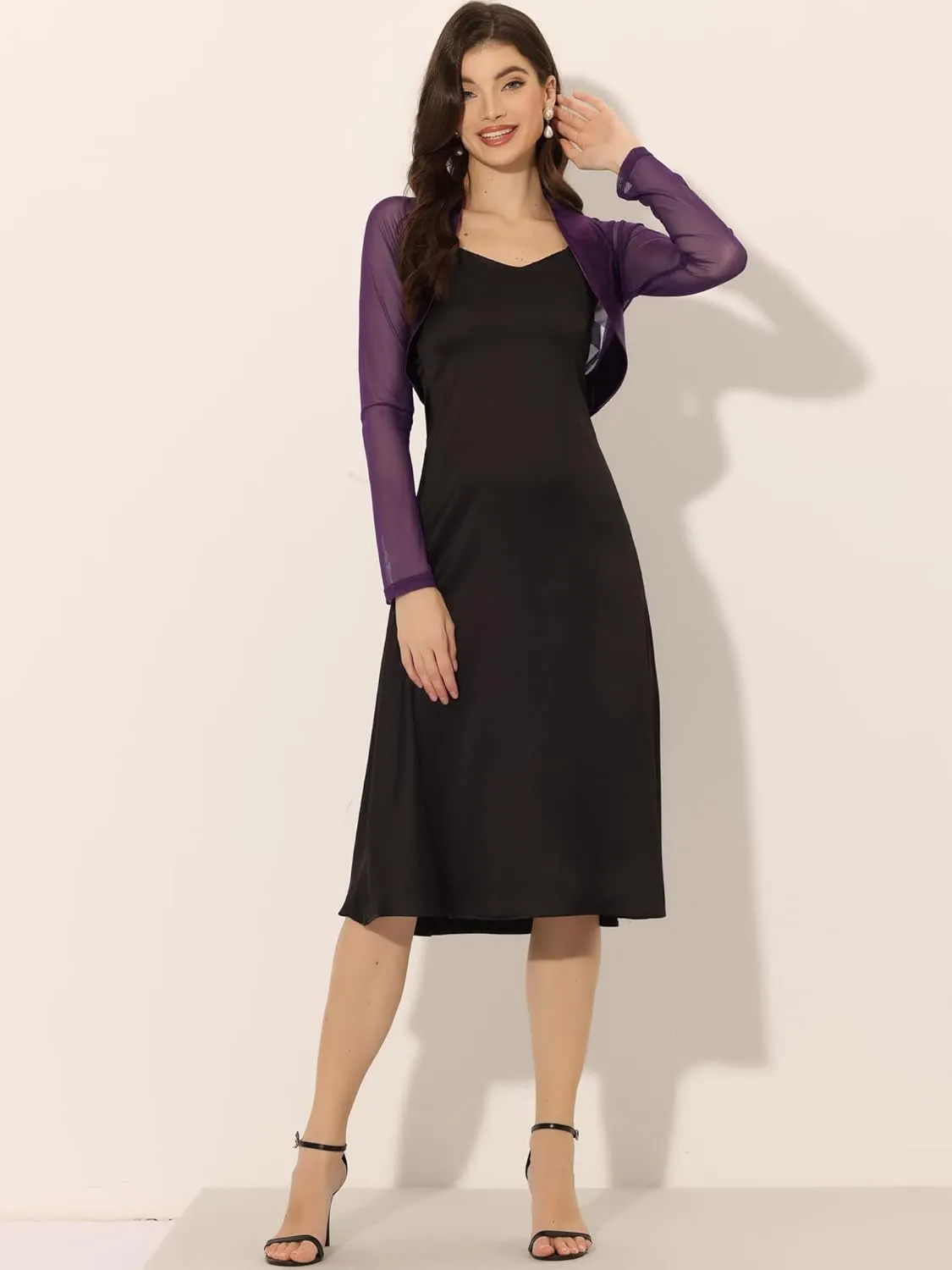 Allegra K Women's Satin Shrugs for Evening Dress Open Front Mesh Cardigan Elegant Wedding Bolero