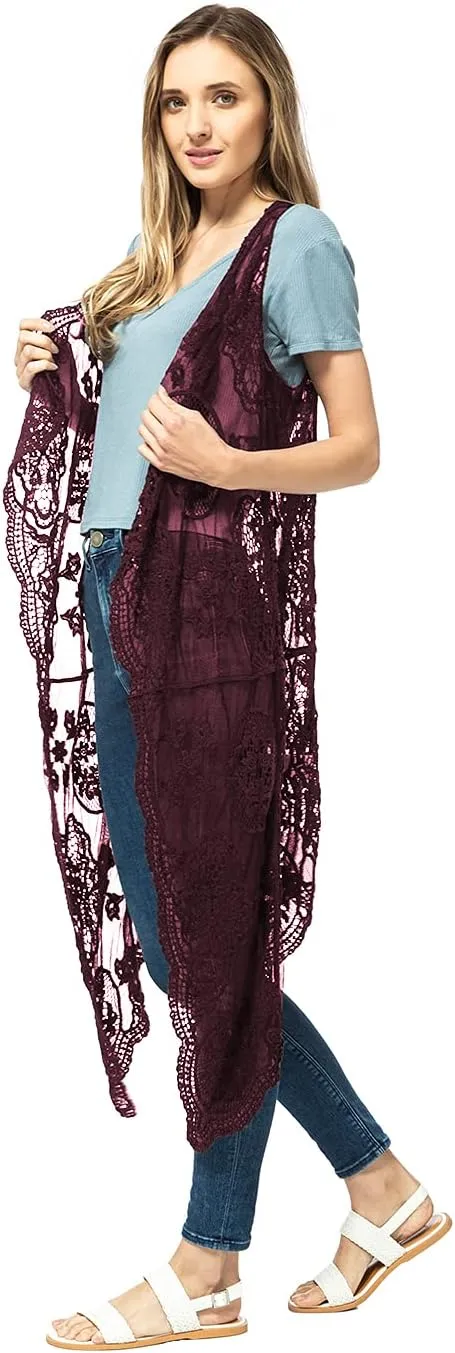 Anna-Kaci Vintage Floral Bohemian Sleeveless Mesh Lace Crochet Embroidery Beach Top Cardigan Vest,