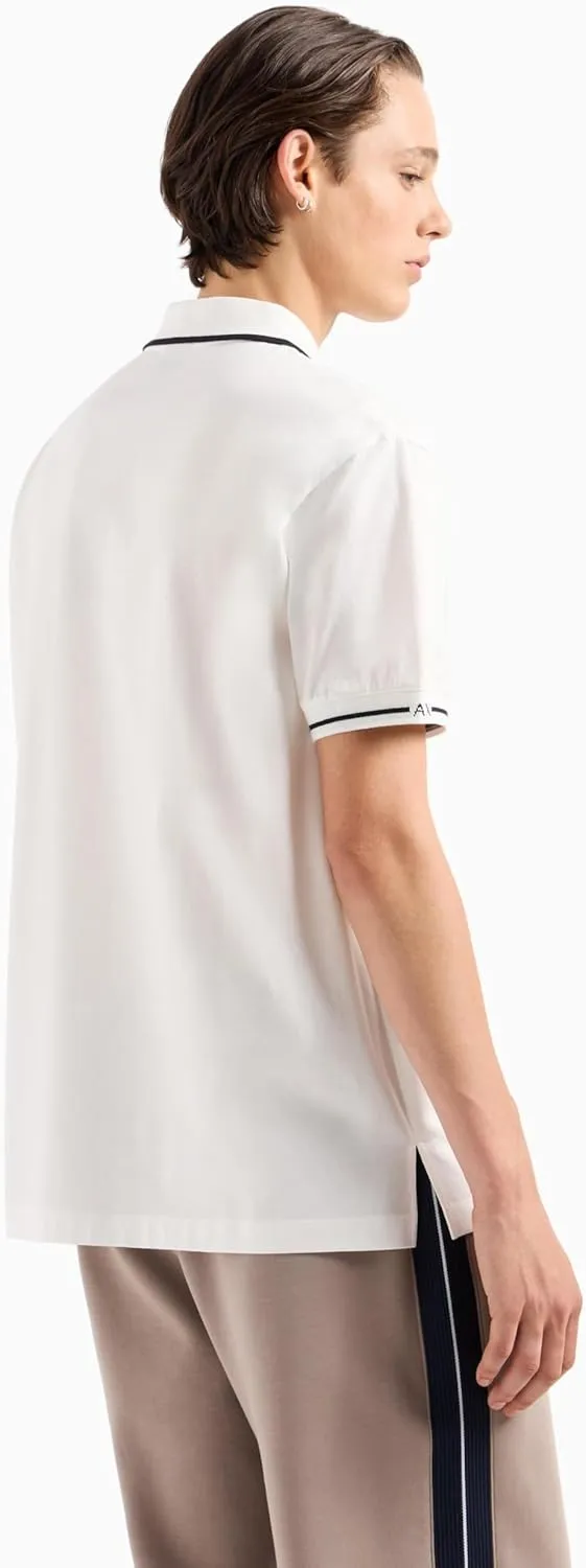 Armani Exchange Men's Tipped Mercerized Cotton Regular Fit Zip Up Polo