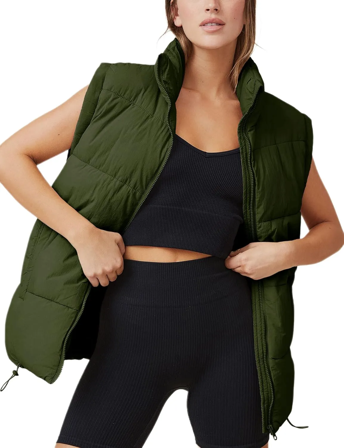 Athlisan Womens Zip Up Puffer Vest Stand Collar Sleeveless Padded Jacket Coat