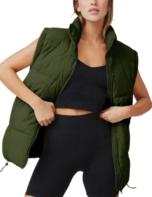 Athlisan Womens Zip Up Puffer Vest Stand Collar Sleeveless Padded Jacket Coat