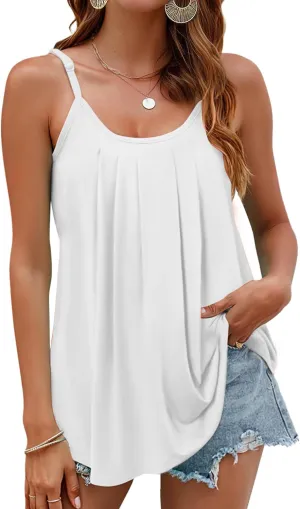 AURUZA Summer Tank Tops for Women Pleated Spaghetti Strap Camisole Loose Fit Casual Scoop Neck Sleeveless Shirts 2025