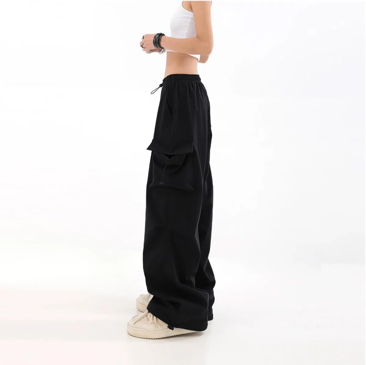 Baggy Parachute Pants for Womens Wide Leg Cargo Pants Y2k with Pockets Boyfriend Harajuku Streetwear Goth