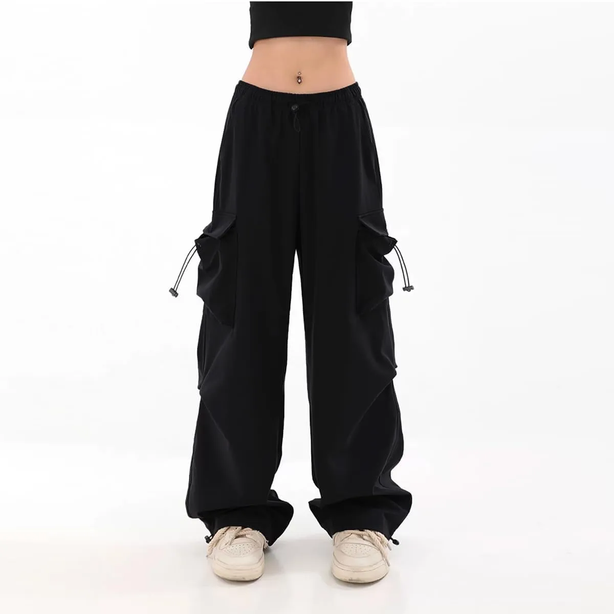 Baggy Parachute Pants for Womens Wide Leg Cargo Pants Y2k with Pockets Boyfriend Harajuku Streetwear Goth