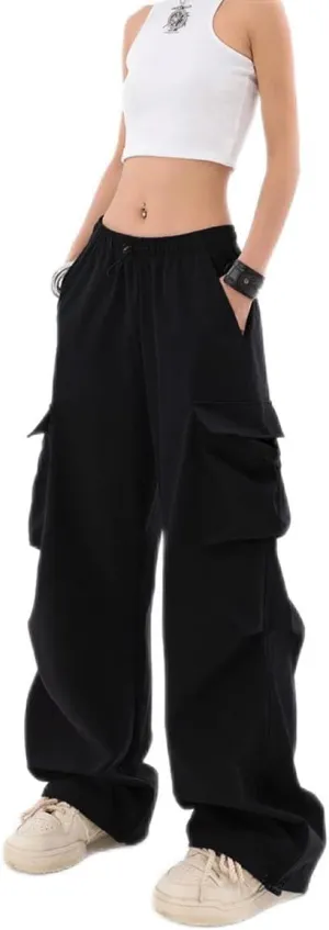 Baggy Parachute Pants for Womens Wide Leg Cargo Pants Y2k with Pockets Boyfriend Harajuku Streetwear Goth