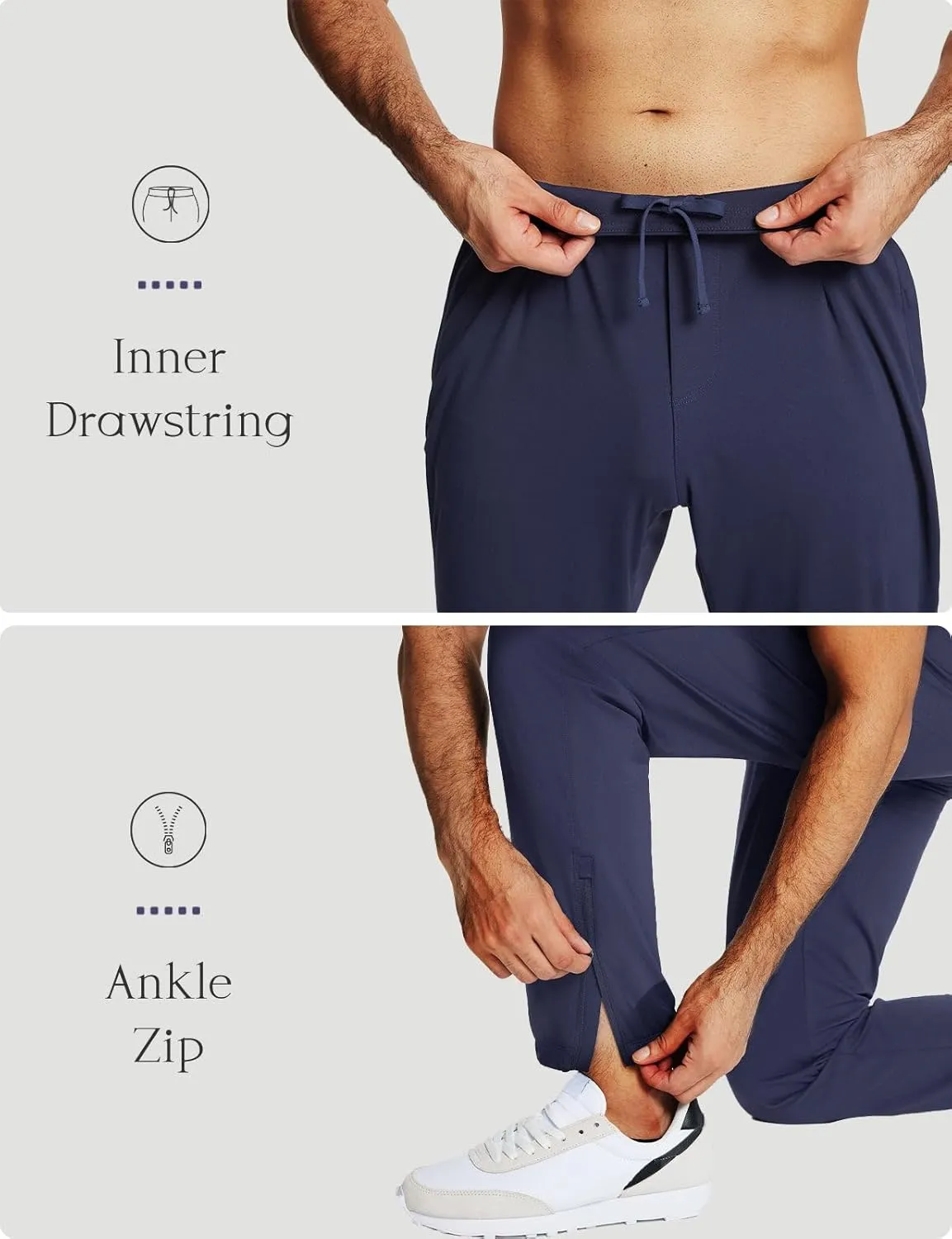 baleaf 30'' Men's Golf Joggers Pants Stretch Lightweight Workout Running Travel Track Sweatpants Quick Dry Zip Pockets