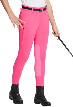 baleaf Girls Riding Pants Kids Equestrian Breeches Knee-Patch Zip Pocket Horseback Tights