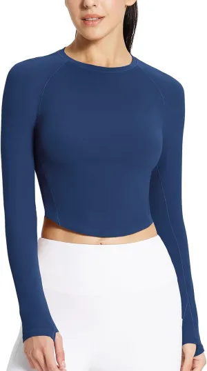 baleaf Womens Long Sleeve Workout Tops Athletic Crop Top Running Slim Fit Gym Yoga Shirts
