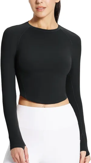 baleaf Womens Long Sleeve Workout Tops Athletic Crop Top Running Slim Fit Gym Yoga Shirts