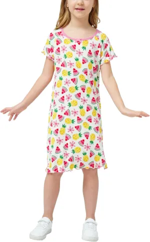 Bamboo Viscose Girls Nightgowns Short Sleeve Soft Pajama Dress for Girls