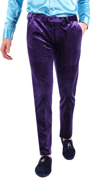 Barabas Men's Rhinestone Velvet Slim Fit Chino Dress Pants 2CP3020