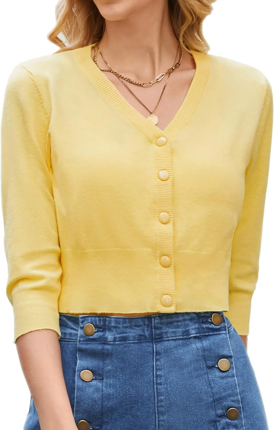 Belle Poque Women's 3/4 Sleeve Cropped Cardigan Shrugs Button Down Sweater