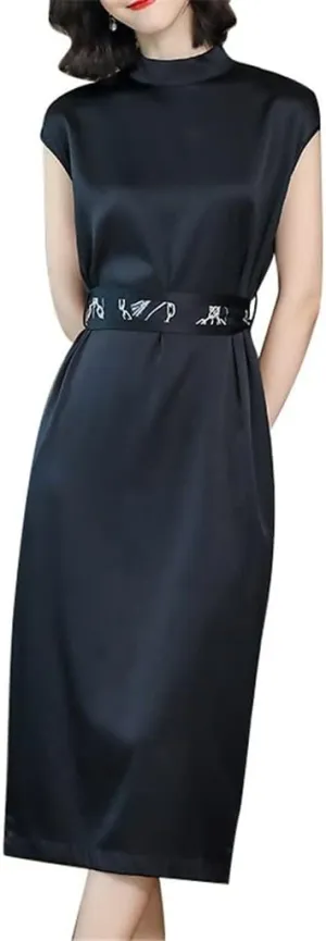 Black Dresses for Women Silk Dress Satin Fashionable French Silk Skirt OL Dress