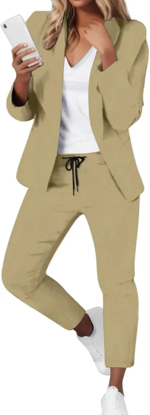 Blazer Sets Women 2 Piece Outfits Business Casual Outfits 2024 Dressy Casual Pant Suits Plus Size Wide Pants Suit
