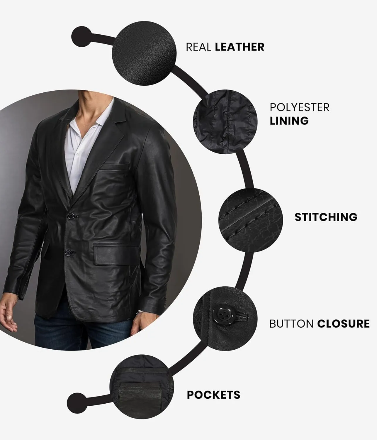 Blingsoul Real Lambskin Mens Leather Blazer - Casual 2 Buttons Leather Jacket for Men