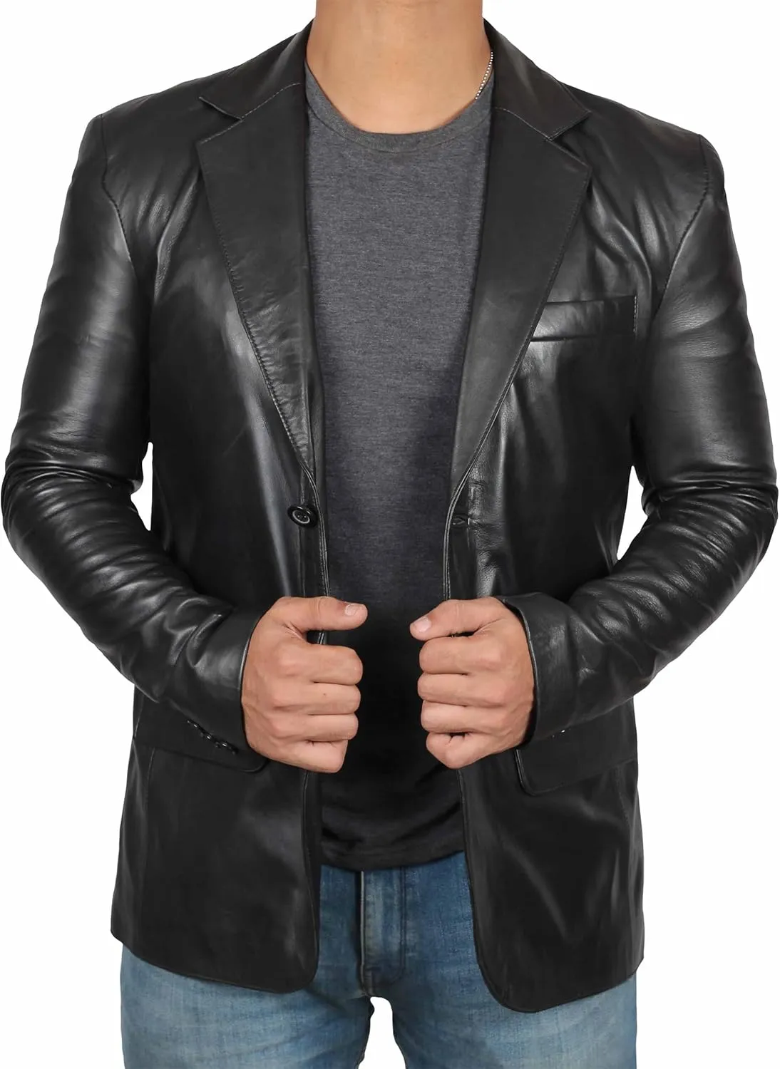 Blingsoul Real Lambskin Mens Leather Blazer - Casual 2 Buttons Leather Jacket for Men