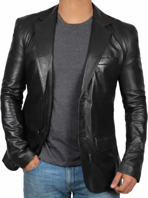 Blingsoul Real Lambskin Mens Leather Blazer - Casual 2 Buttons Leather Jacket for Men