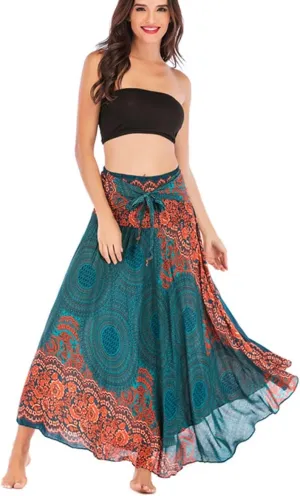 Boho Skirts for Women Floral Print Flowy High Waisted Long Skirt Beach Dresses for Women 2025 Vacation