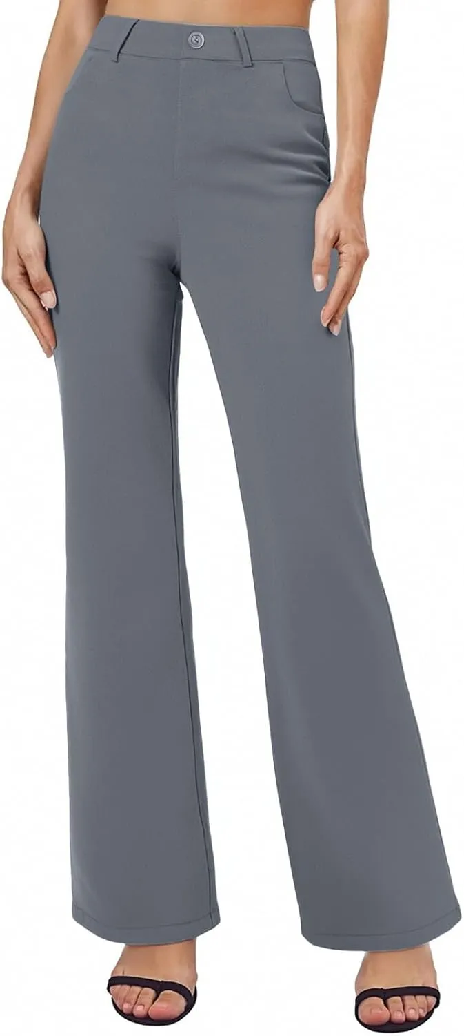 Bootcut Dress Pants for Women Business Casual High Waist Regular Fit Work Pants Elegant Office Trousers with Pockets