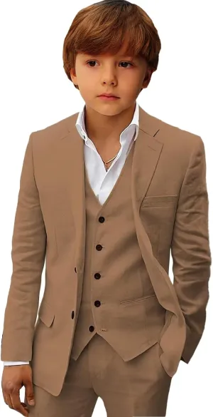 Boys Linen Suit Slim Fit Three Piece Summer Linen Suit for Boys Formal Wedding Outfit Jacket Vest Pant Set