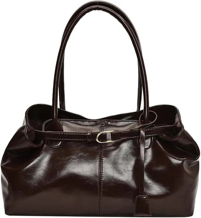 Burgundy PU Leather Work Tote Bag for Women Slouchy Shoulder Bag Wine Red Work Hobo Bag Handle Bag for Work