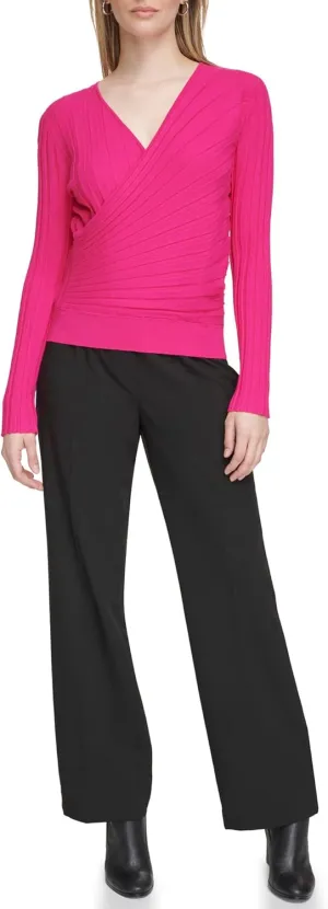 Calvin Klein Women's Long Sleeve Faux Wrap Sweater