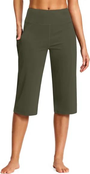 Capri Pants for Women High Waist with Pockets Tummy Control Capri Workout Yoga Pants Loose Straight Leg