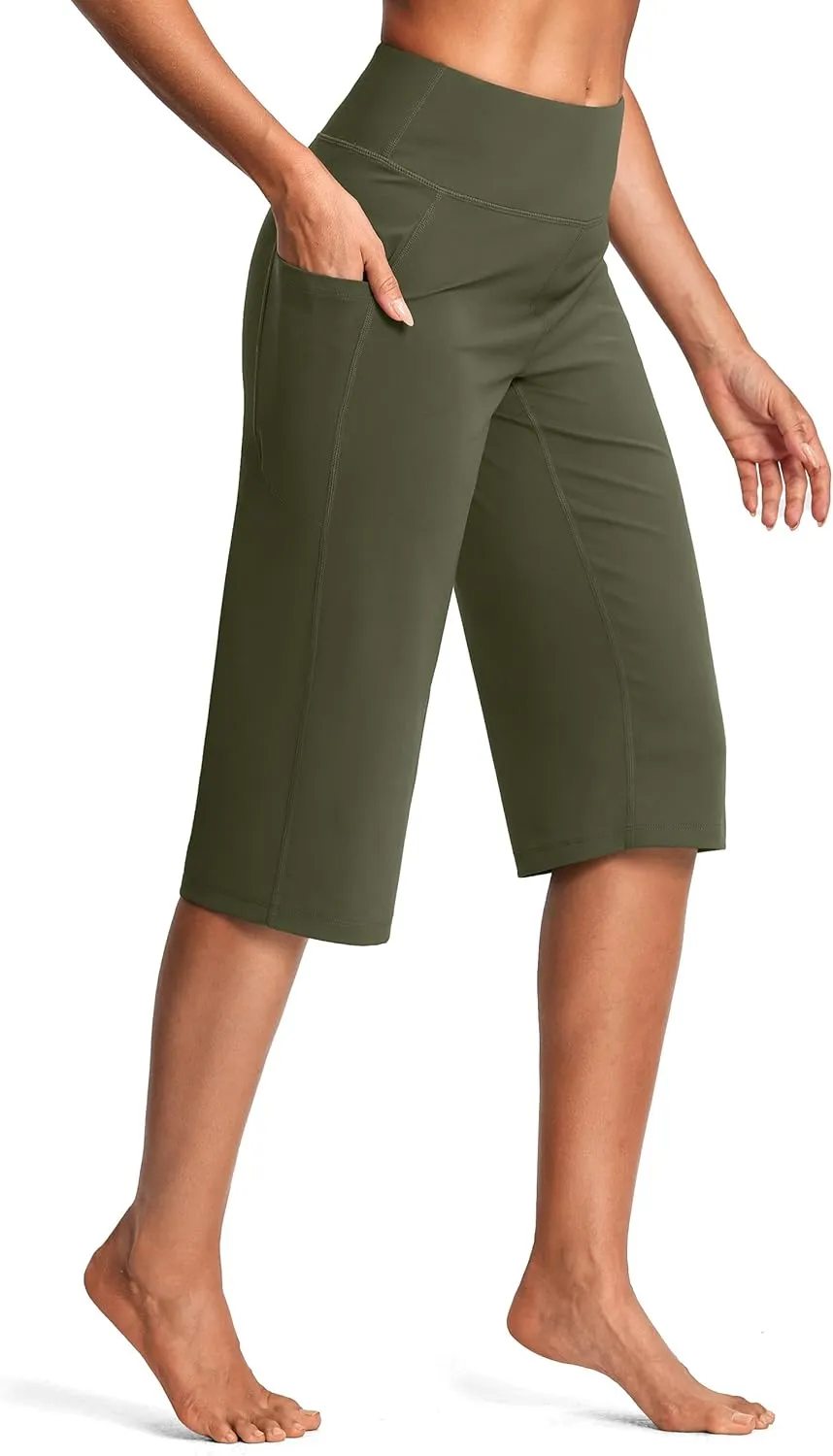 Capri Pants for Women High Waist with Pockets Tummy Control Capri Workout Yoga Pants Loose Straight Leg