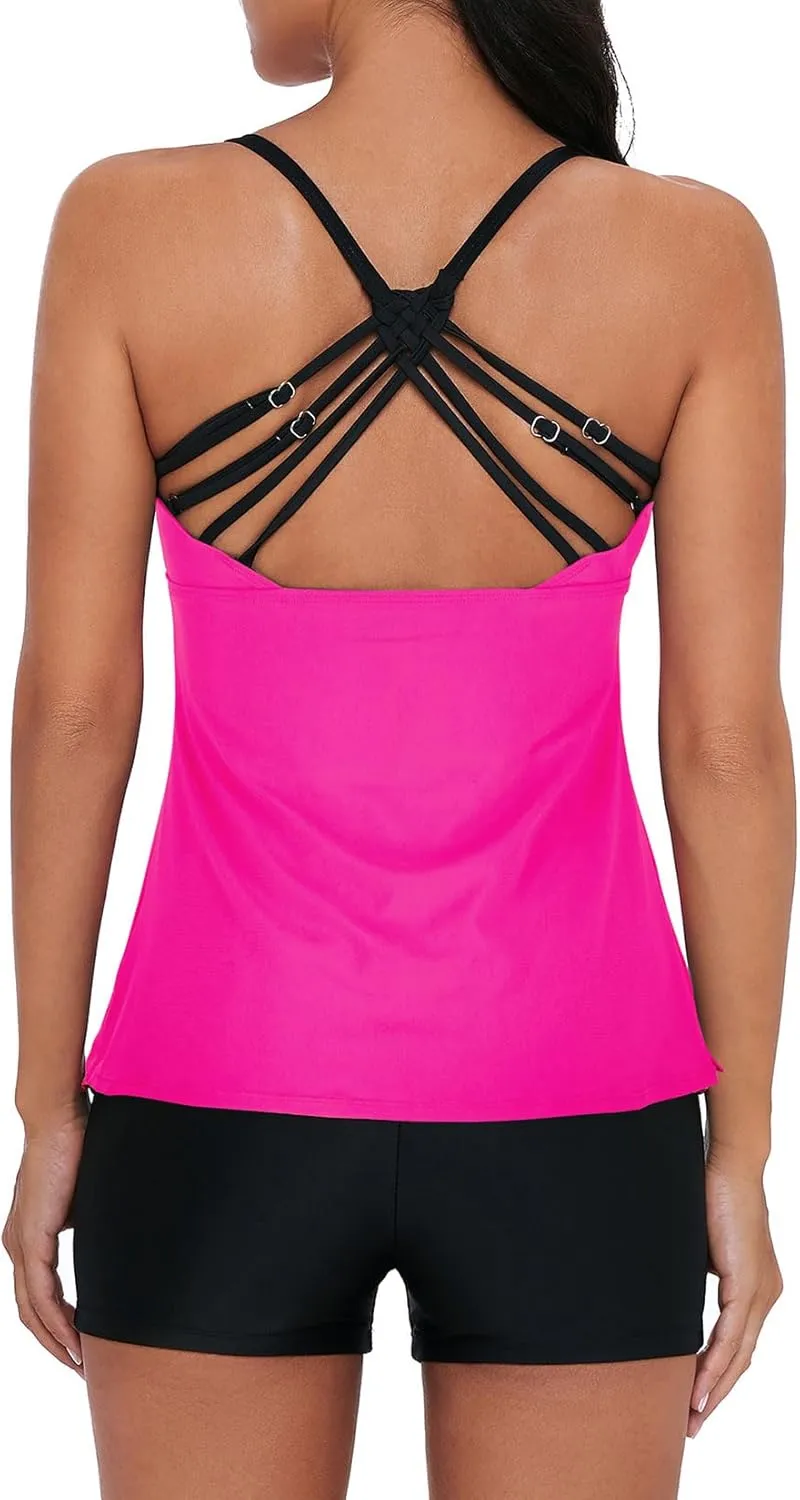 Century Star Tankini Swimsuits for Women Retro Bathing Suits Two Pieces Modest Swimming Wear Sports Tank Tops with Boyshorts