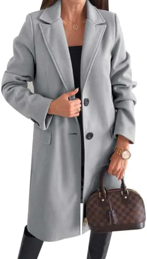 chouyatou Women's Casual Single Breasted Midi Long Wool Coat Herringbone Dressy Winter Trench Coat