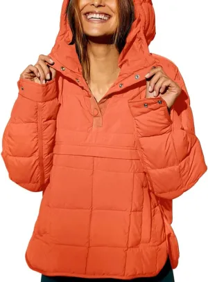 chouyatou Women's Quilted Pullover Puffer Jacket Packable Hooded Oversize Winter Coat Tops