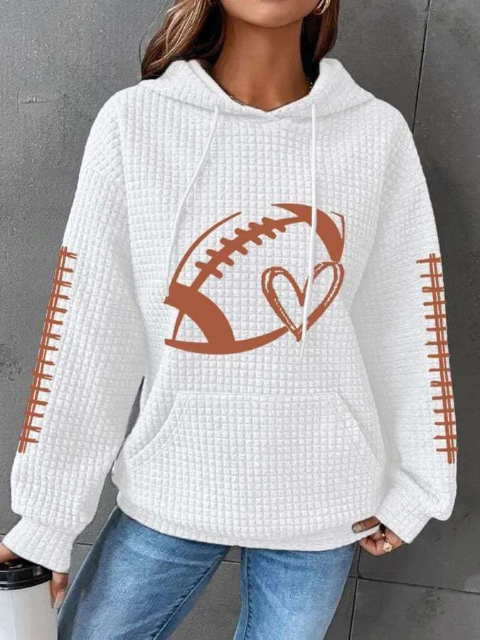 Chvity Women's Pullover Sweatshirt Drawstring Rugby Printed Waffle Hoodie Long Sleeve Tops with Pocket