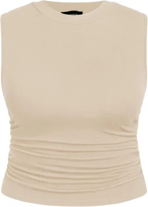 CIDER Plus Size Tops for Women Sleeveless Ruched Crew Neck Crop Tank Top Summer Casual Outfits