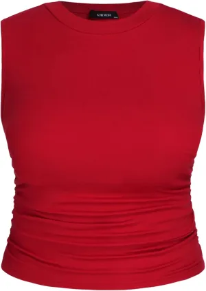 CIDER Plus Size Tops for Women Sleeveless Ruched Crew Neck Crop Tank Top Summer Casual Outfits