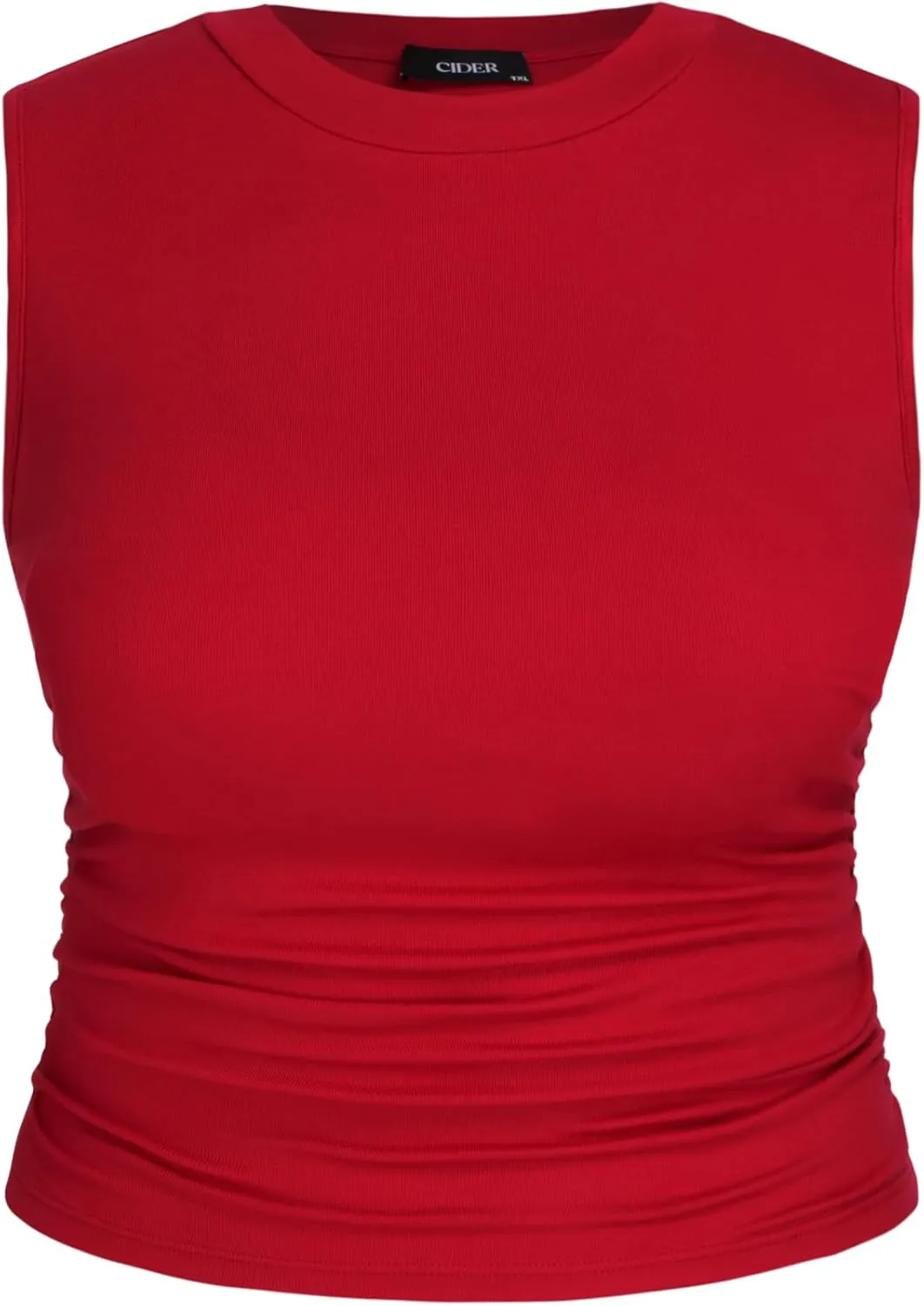 CIDER Plus Size Tops for Women Sleeveless Ruched Crew Neck Crop Tank Top Summer Casual Outfits