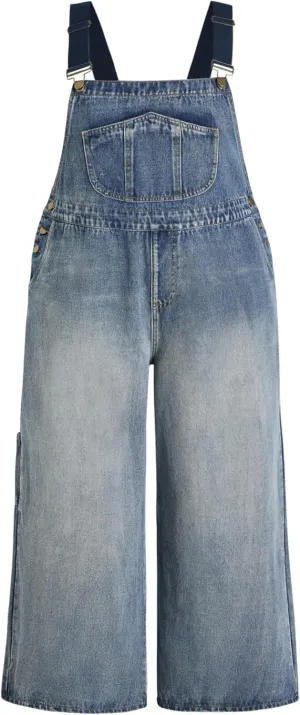 CIDER Womens Plus Size Denim Overall Bib Wide Leg Adjustable Strap Jean Jumpsuits with Pockets