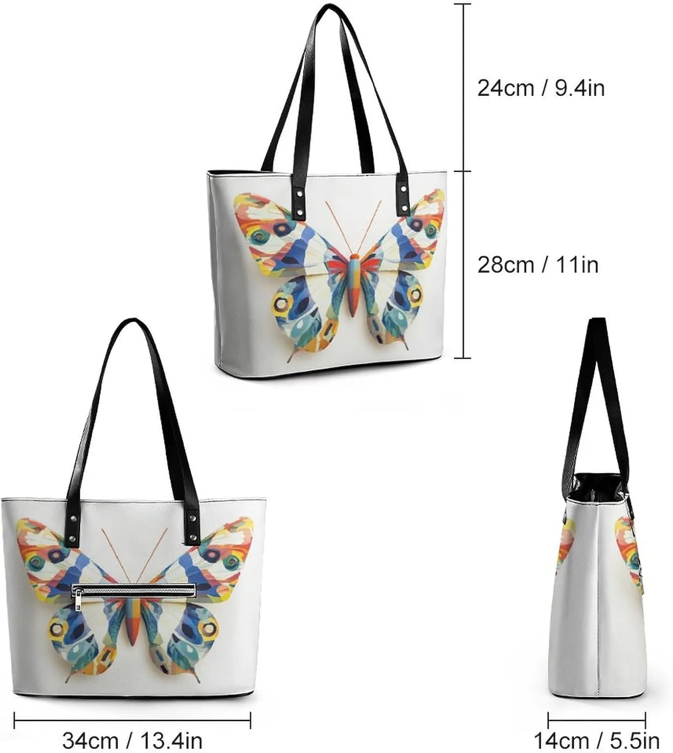 Colorful Butterfly Women Soft Leather Handbags Tote Purses Shoulder Bucket Bags
