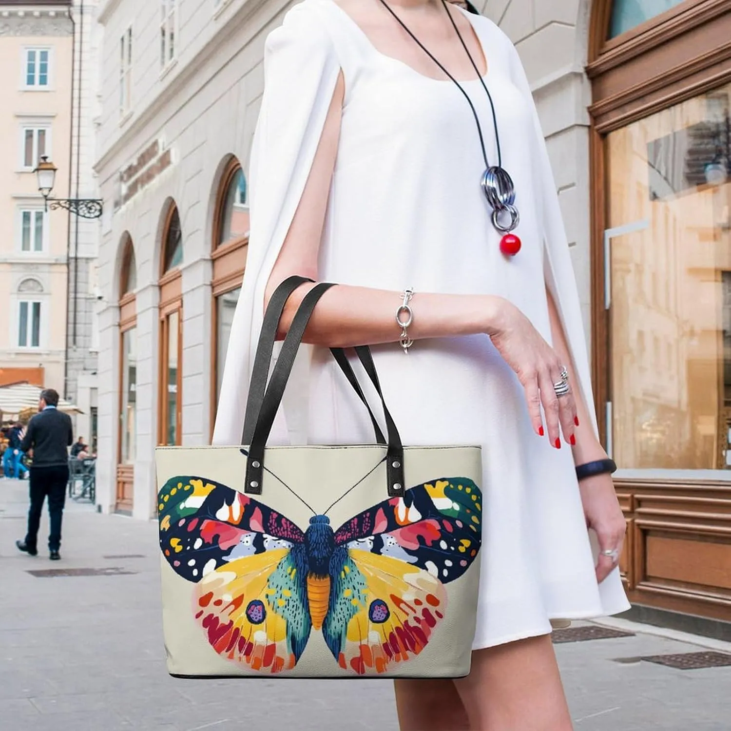 Colorful Butterfly Women Soft Leather Handbags Tote Purses Shoulder Bucket Bags