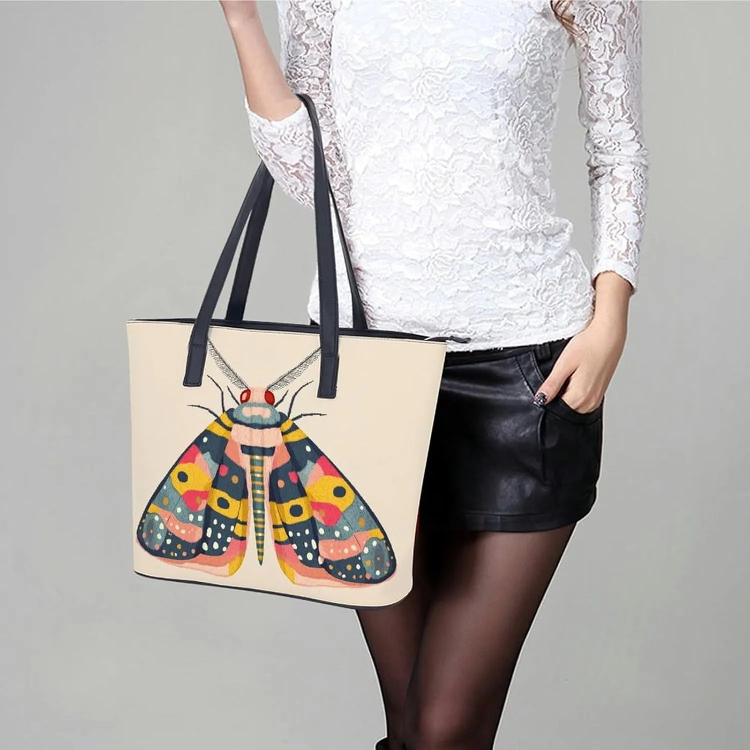 Colorful Butterfly Women Soft Leather Handbags Tote Purses Shoulder Bucket Bags