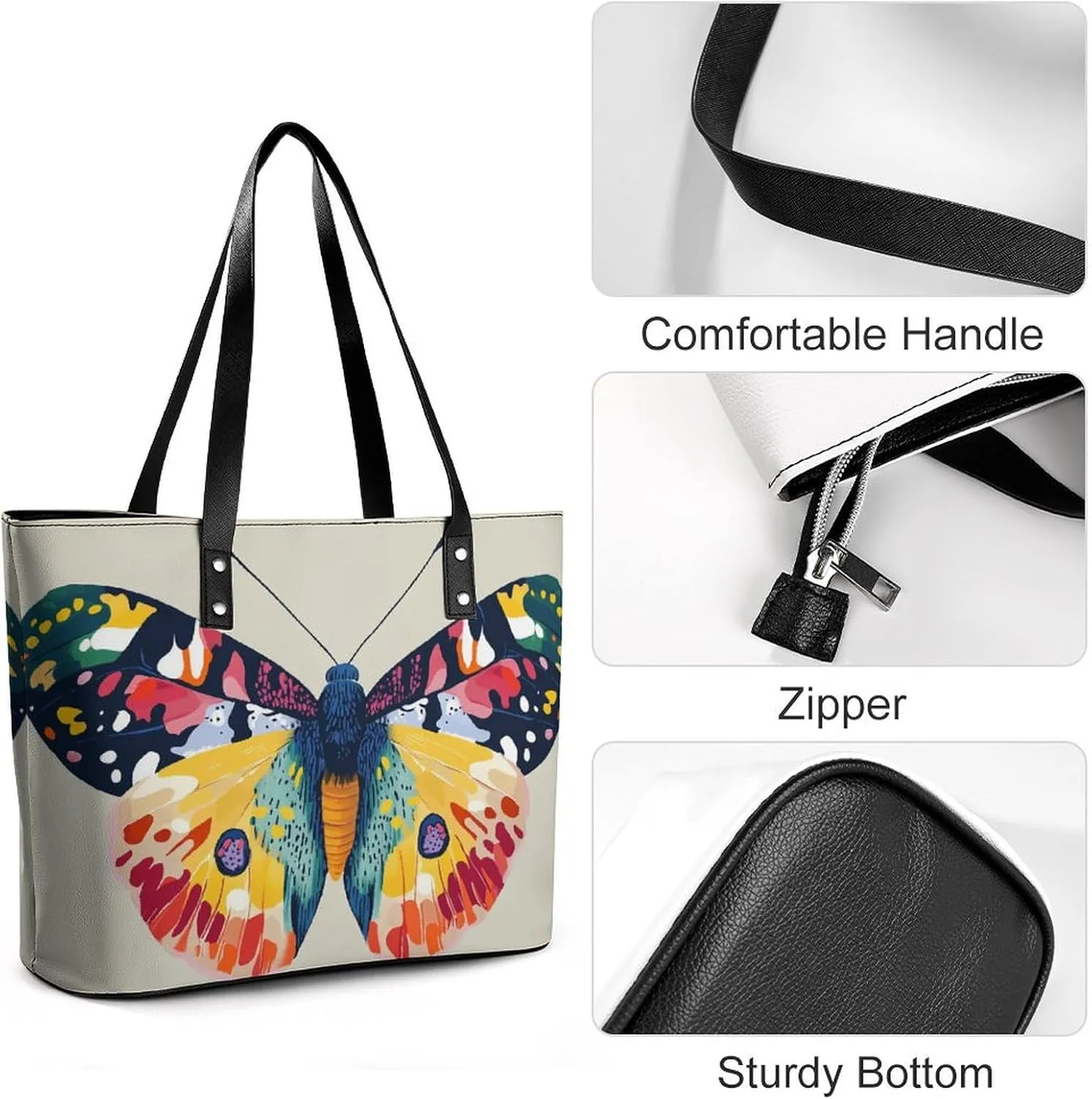 Colorful Butterfly Women Soft Leather Handbags Tote Purses Shoulder Bucket Bags
