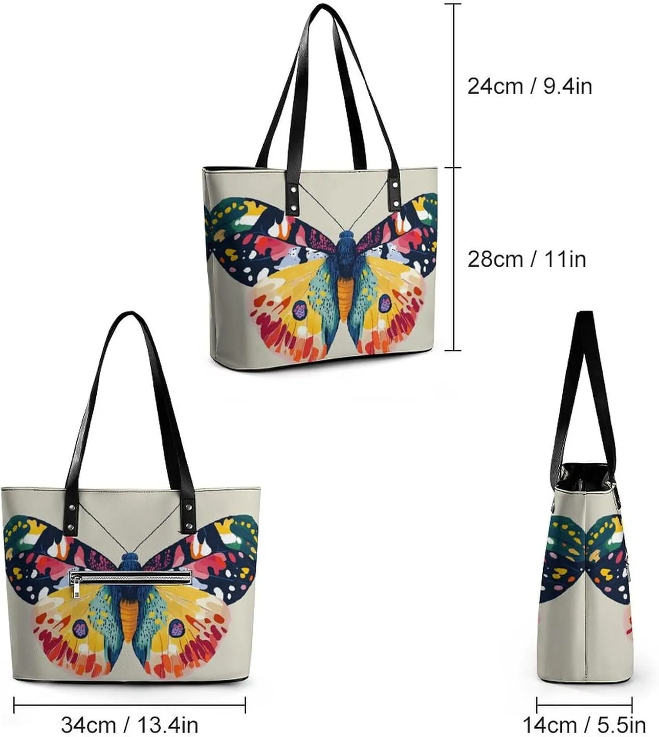Colorful Butterfly Women Soft Leather Handbags Tote Purses Shoulder Bucket Bags